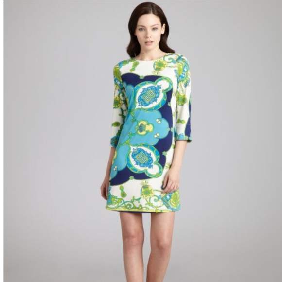 Julie Brown Equestrian Print Aqua teal print shift - Picture 3 of 7